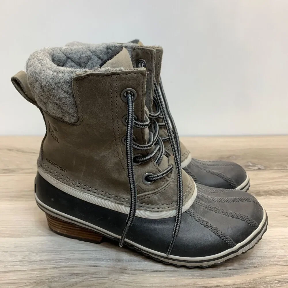 Sorel‎ Womens Duck Boots Slimpack II Size 7.5 Gray Waterproof 100g Insulation